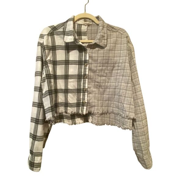 Aeropostale Flannel Button Up Top White Black M - Picture 1 of 12